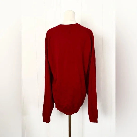 Eric Bompard Men’s Relaxed V-Neck Sweater XL Red Cotton Cashmere Blend NWT